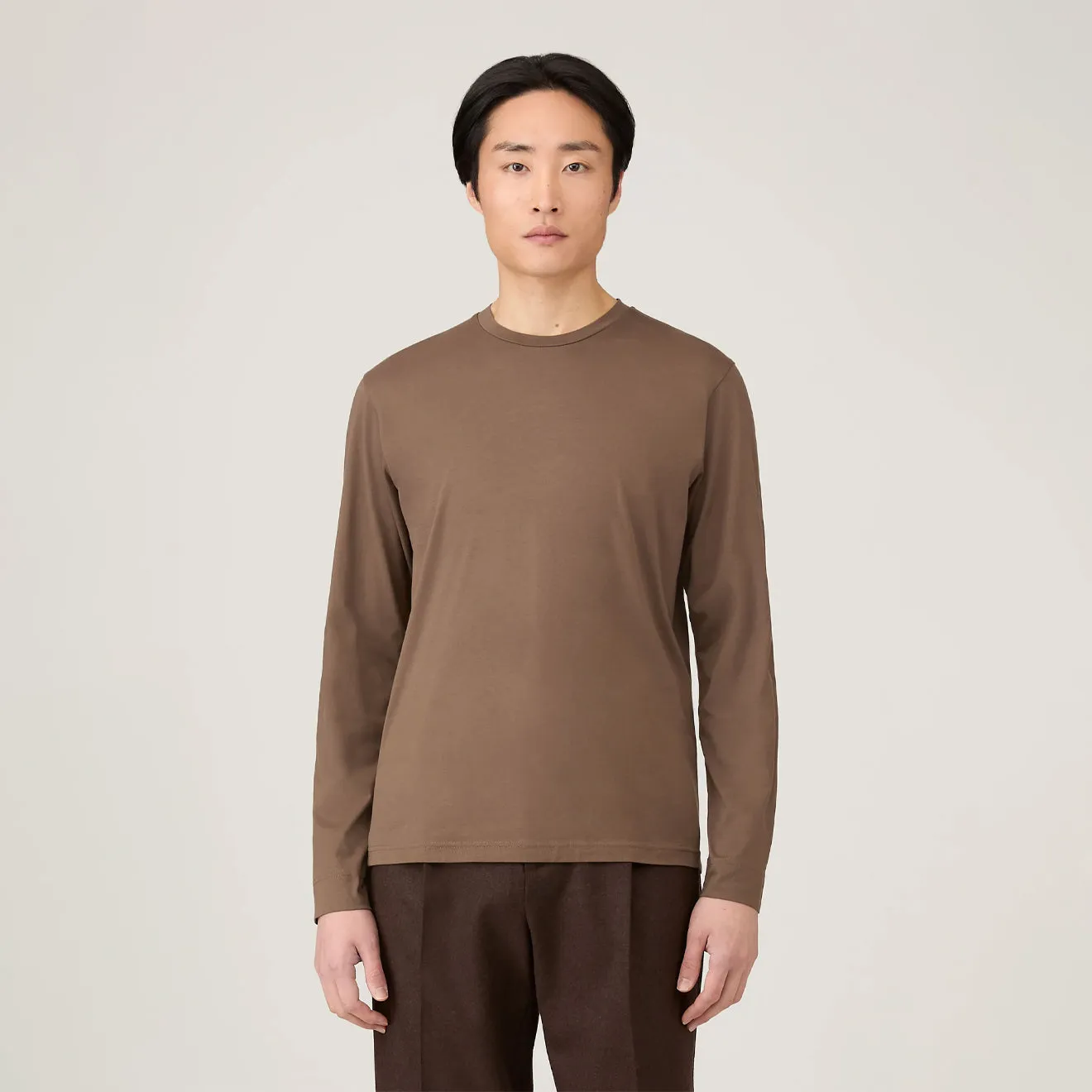 StretchComfortWeave Cozy Waistband Sunspel L/S Riviera T-Shirt Bark