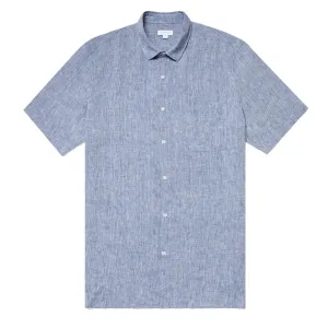 Sunspel SS Italian Linen Shirt Bluestone Melange Versatile Layering Non Restrictive Fit