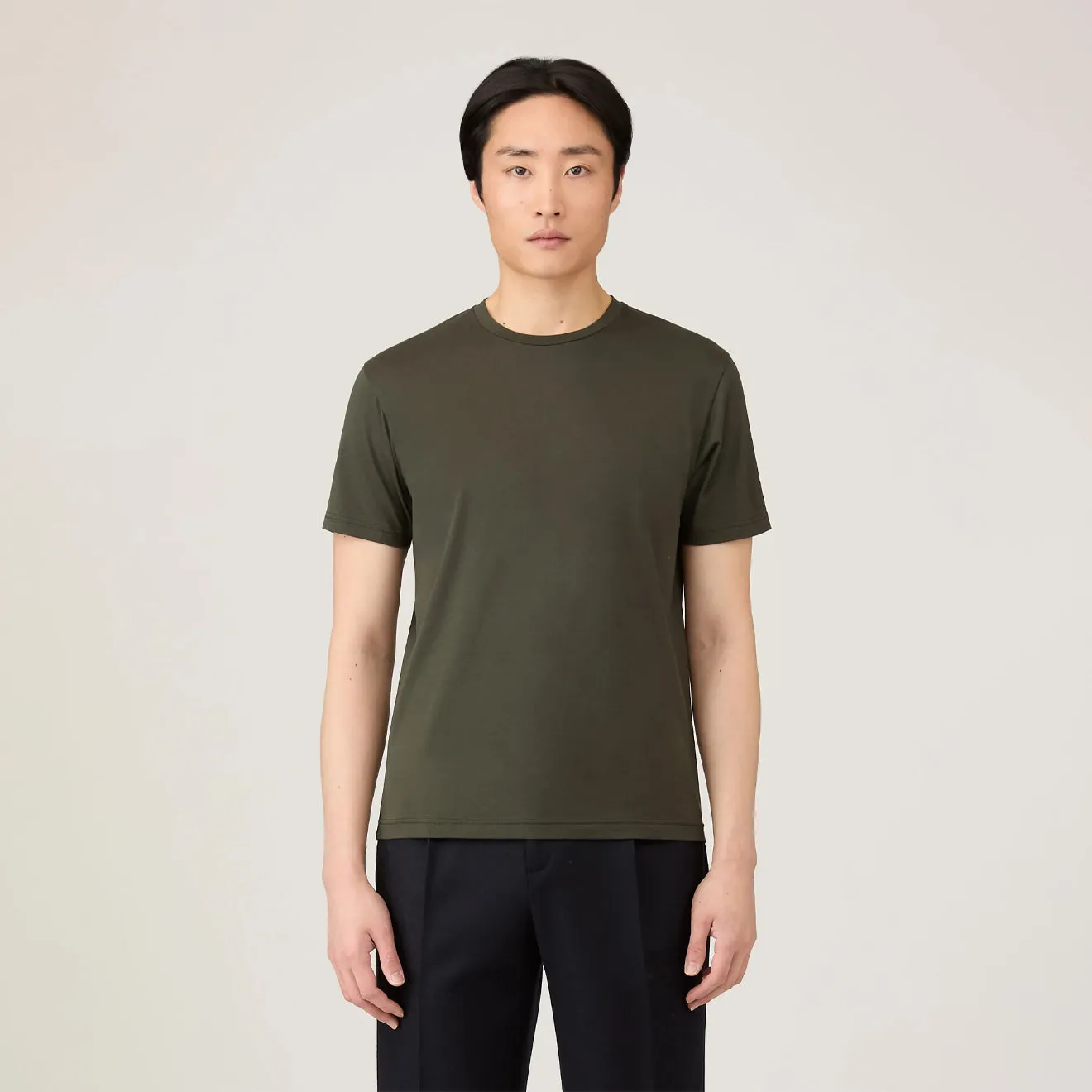 Compact Stitch Pattern Textured Surface Sunspel S/S Riviera T-Shirt Dark Green