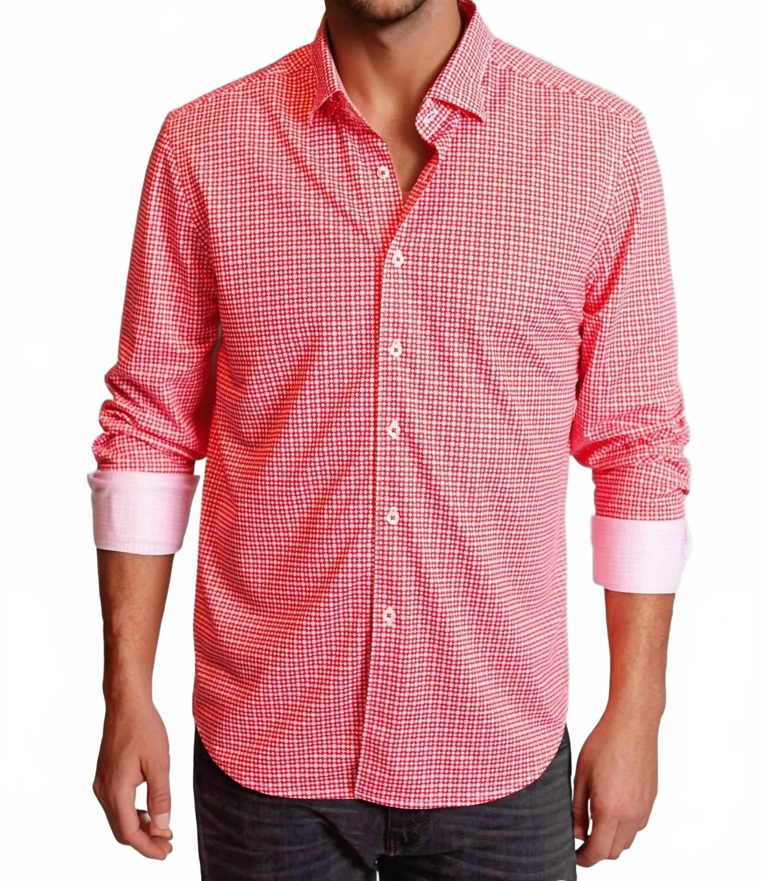 bohemian flair Swiss Check Long Sleeve Tech Shirt In Red / White