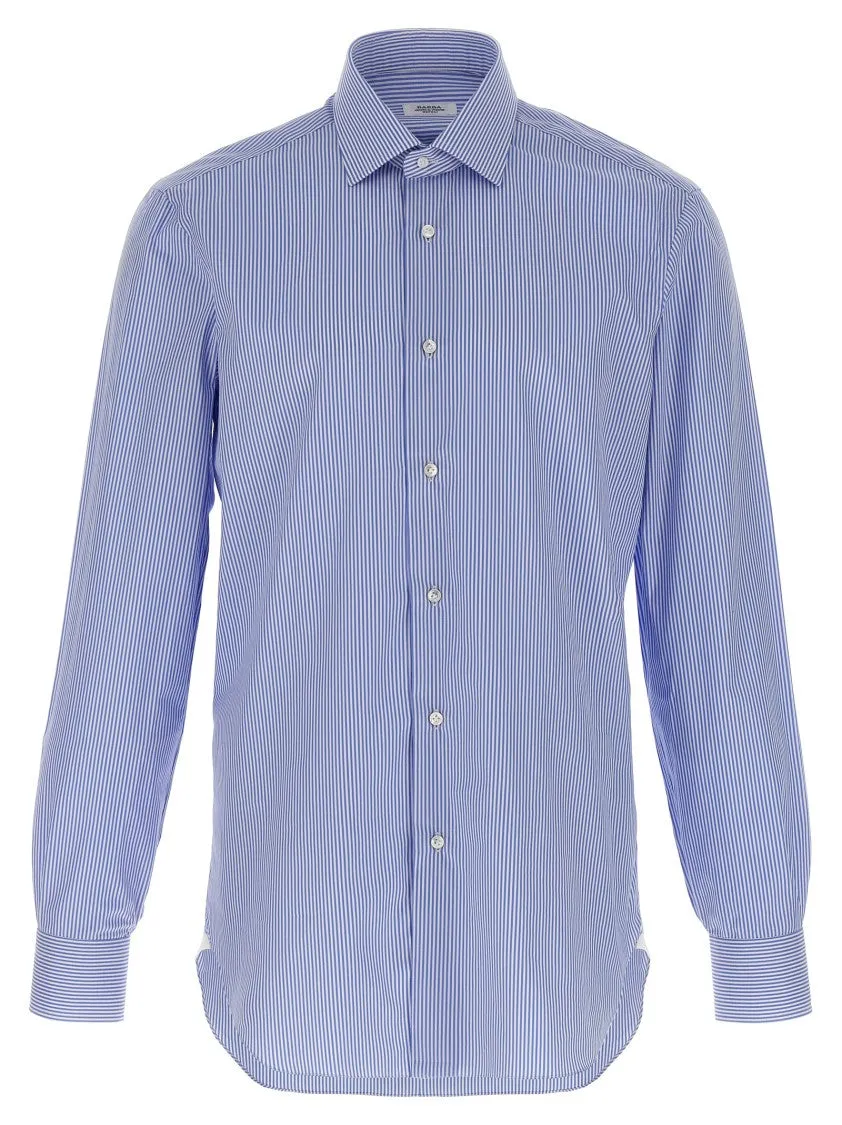 Tailored Blue Striped Cotton Poplin Shirt Active Design