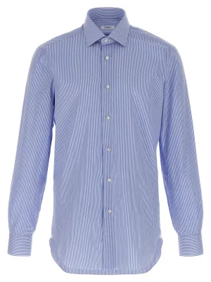 Simple Elegance Tailored Blue Striped Cotton Poplin Shirt