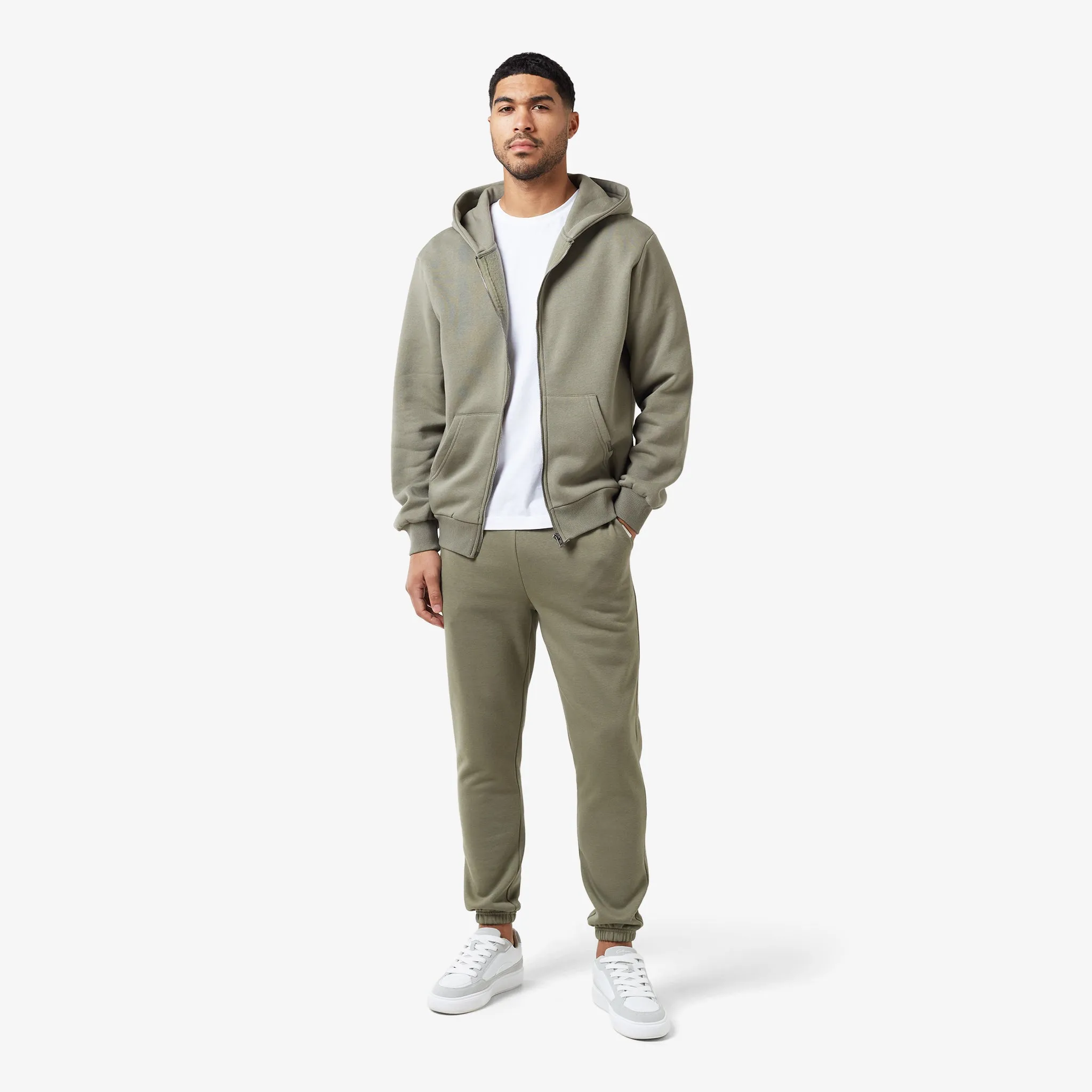 Relaxed Full Zip Hoodie | Olive Thermal Lining
