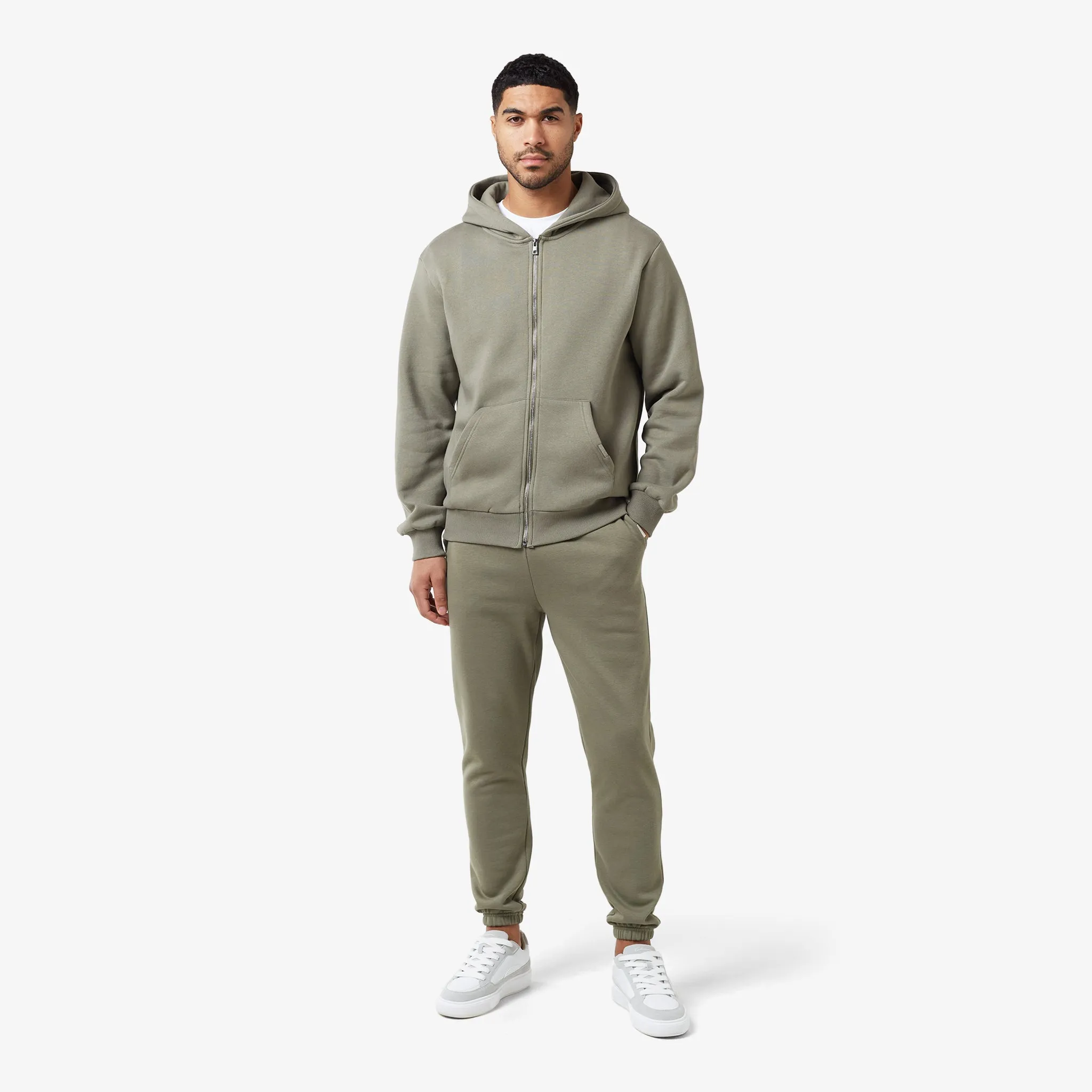 Cold Weather Look Relaxed Full Zip Hoodie | Olive