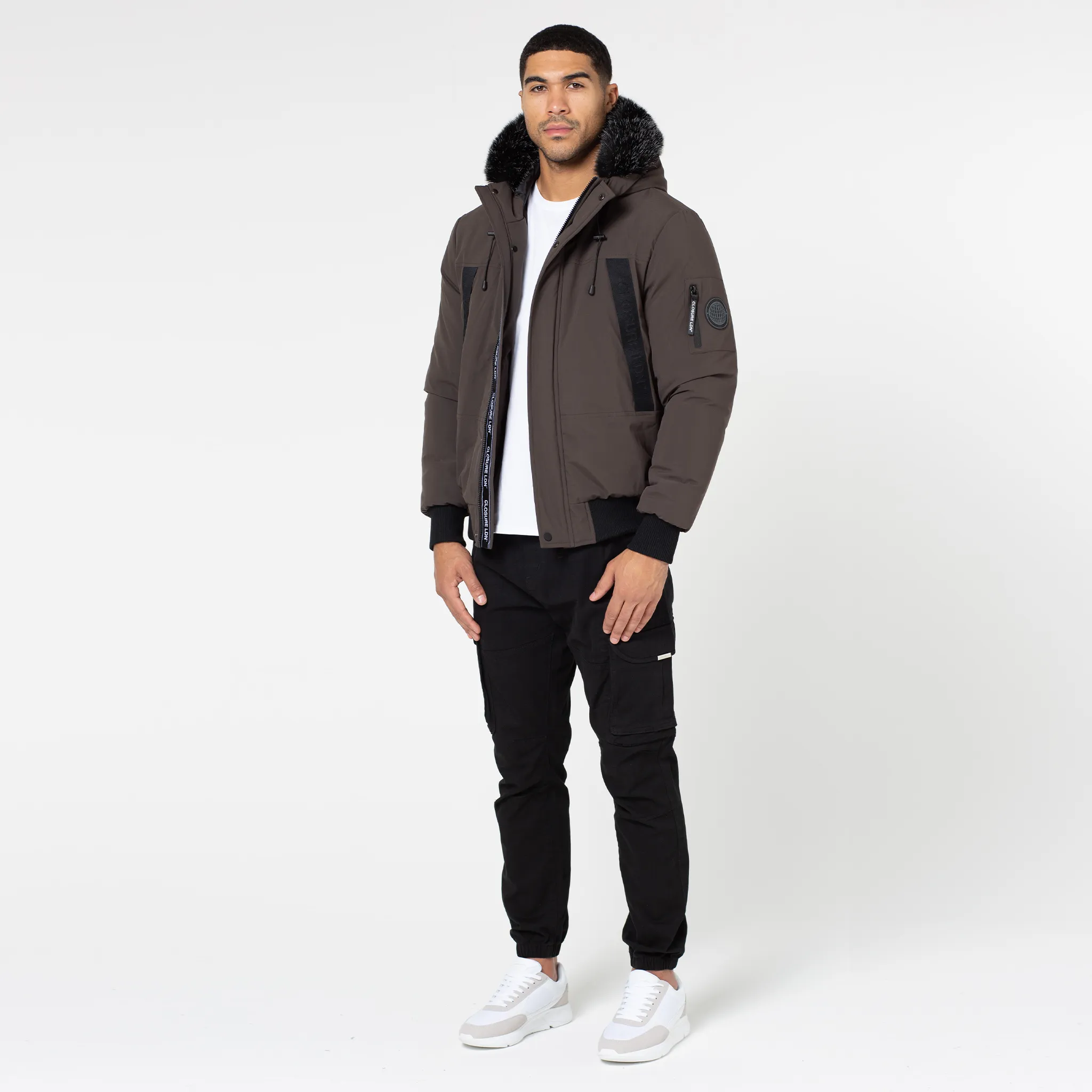 Taped Zip Pocket Short Puffer Jacket | Brown Seam Sealed Construction