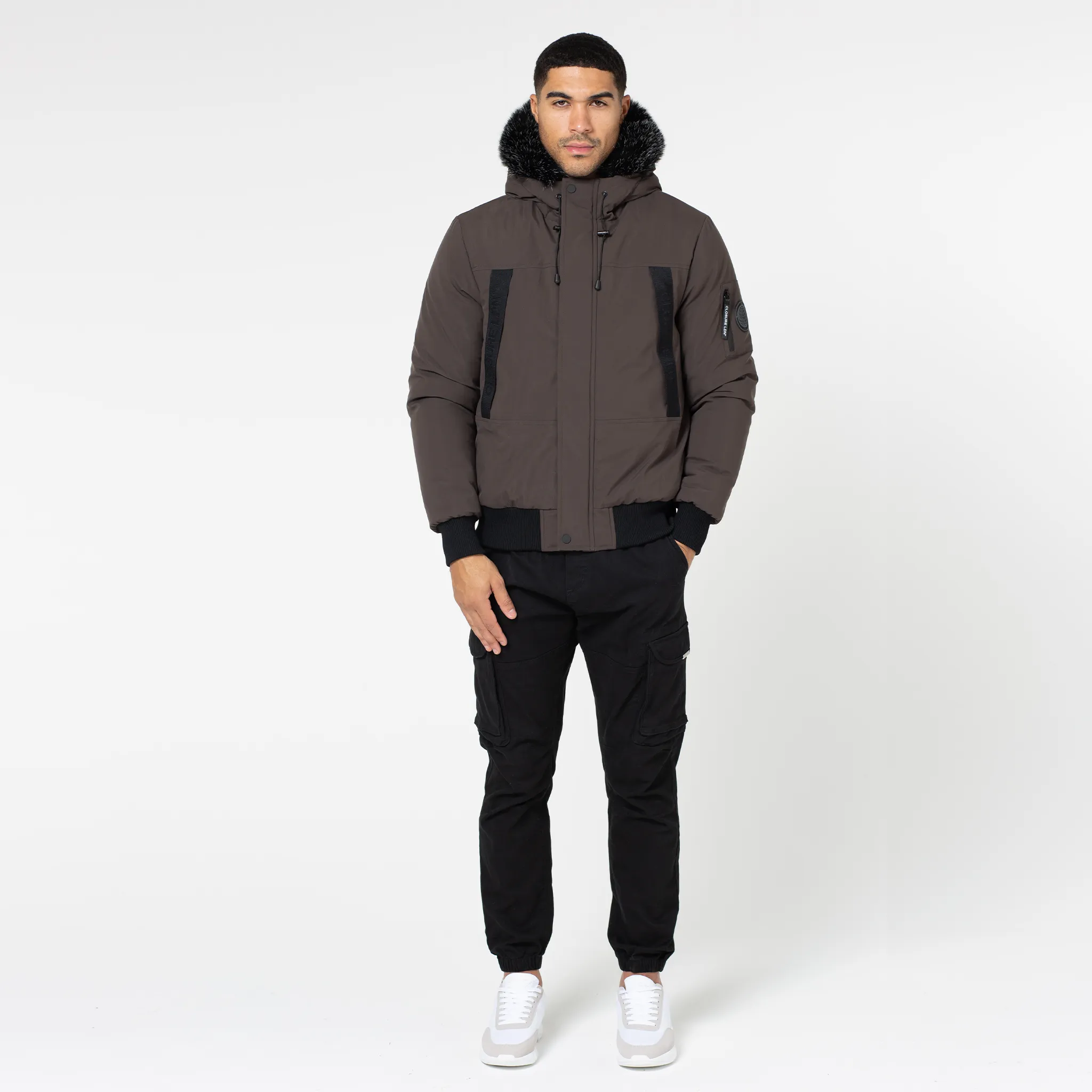 Taped Zip Pocket Short Puffer Jacket | Brown Waterproof Zipper Ergonomic Tailoring