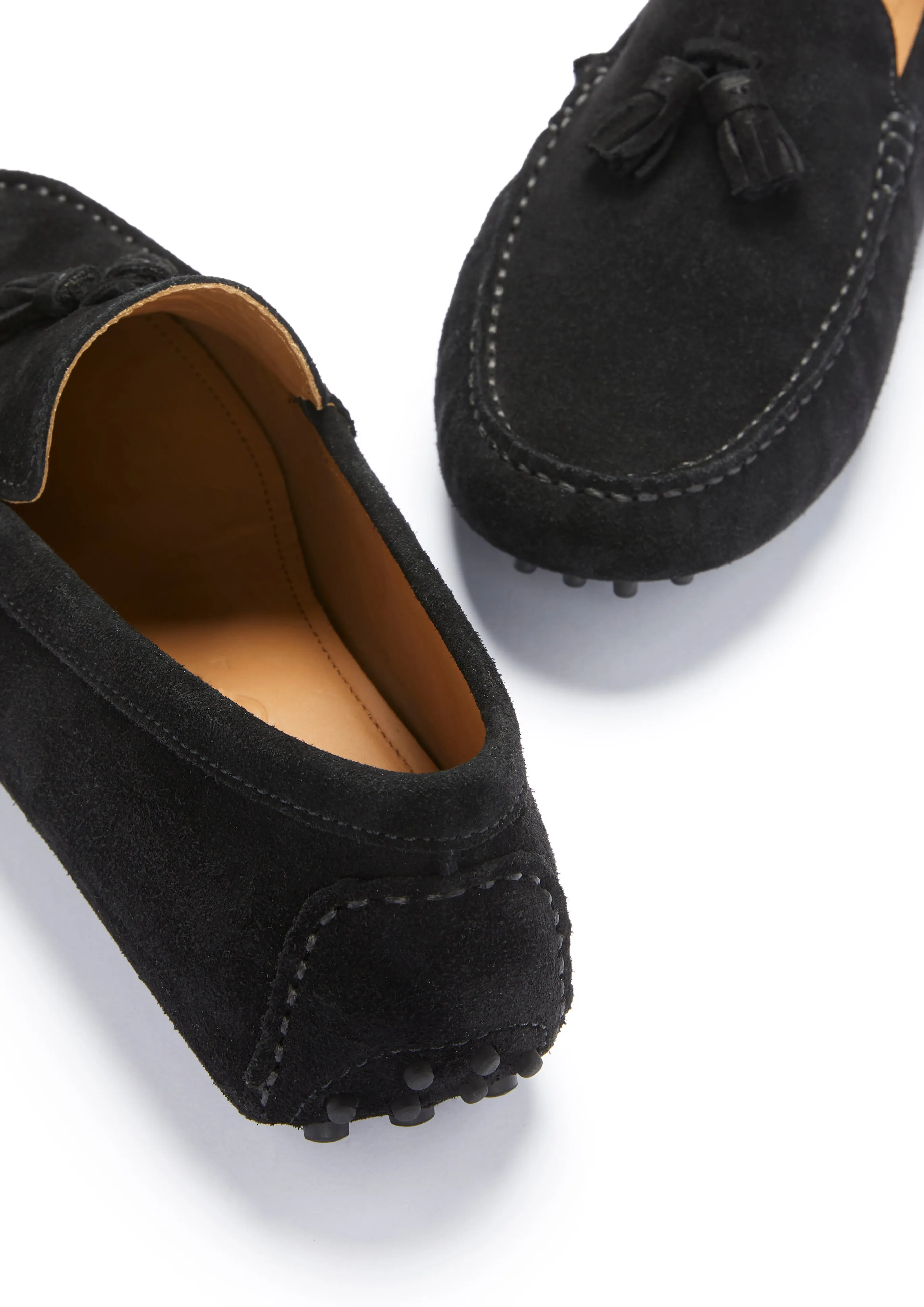 Tasselled Driving Loafers, black suede Effortless Look