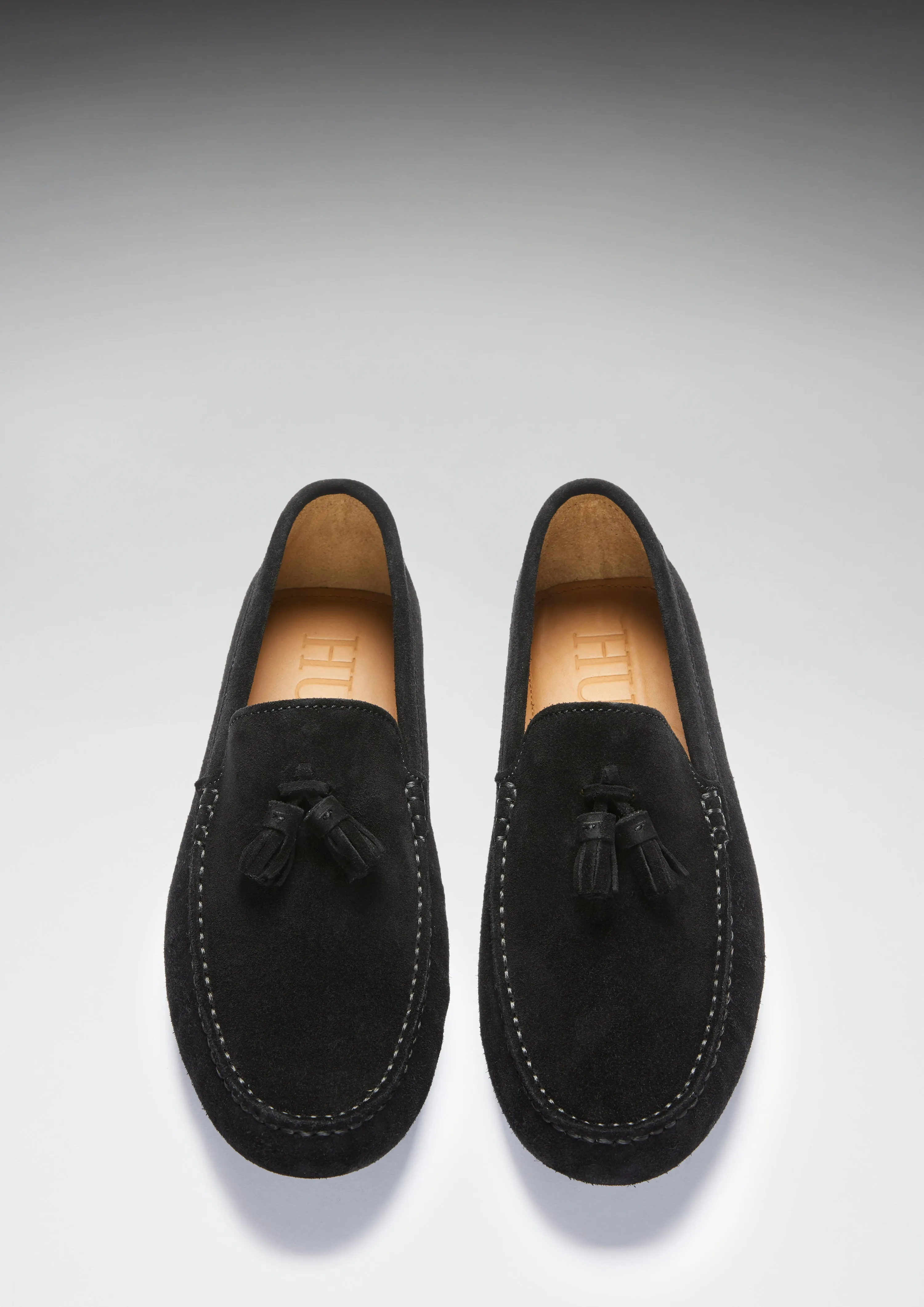 Tasselled Driving Loafers, black suede Ergonomic Design