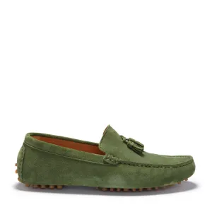 Tasselled Driving Loafers, safari green suede Step Bold