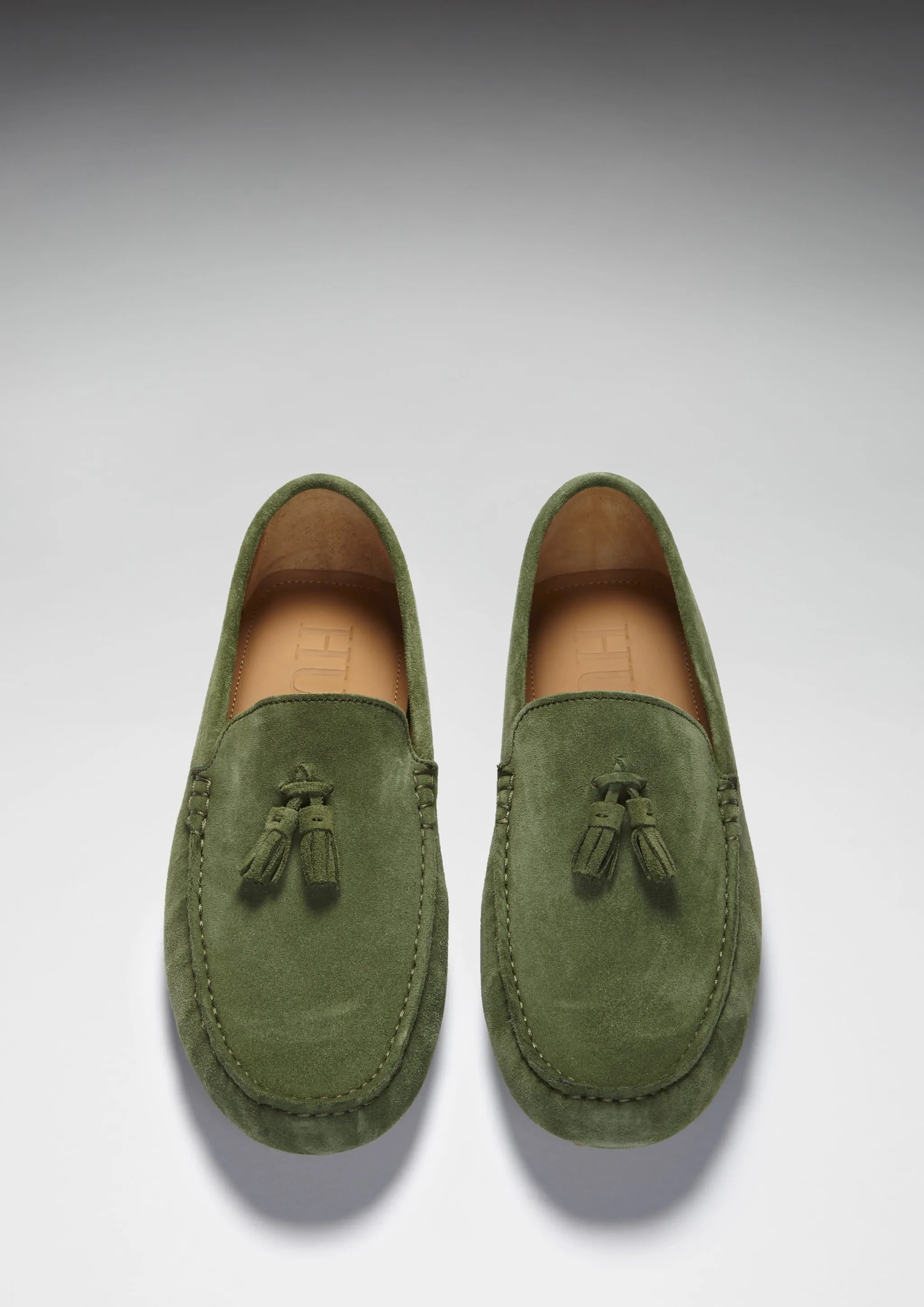 Walk Grip Tasselled Driving Loafers, safari green suede