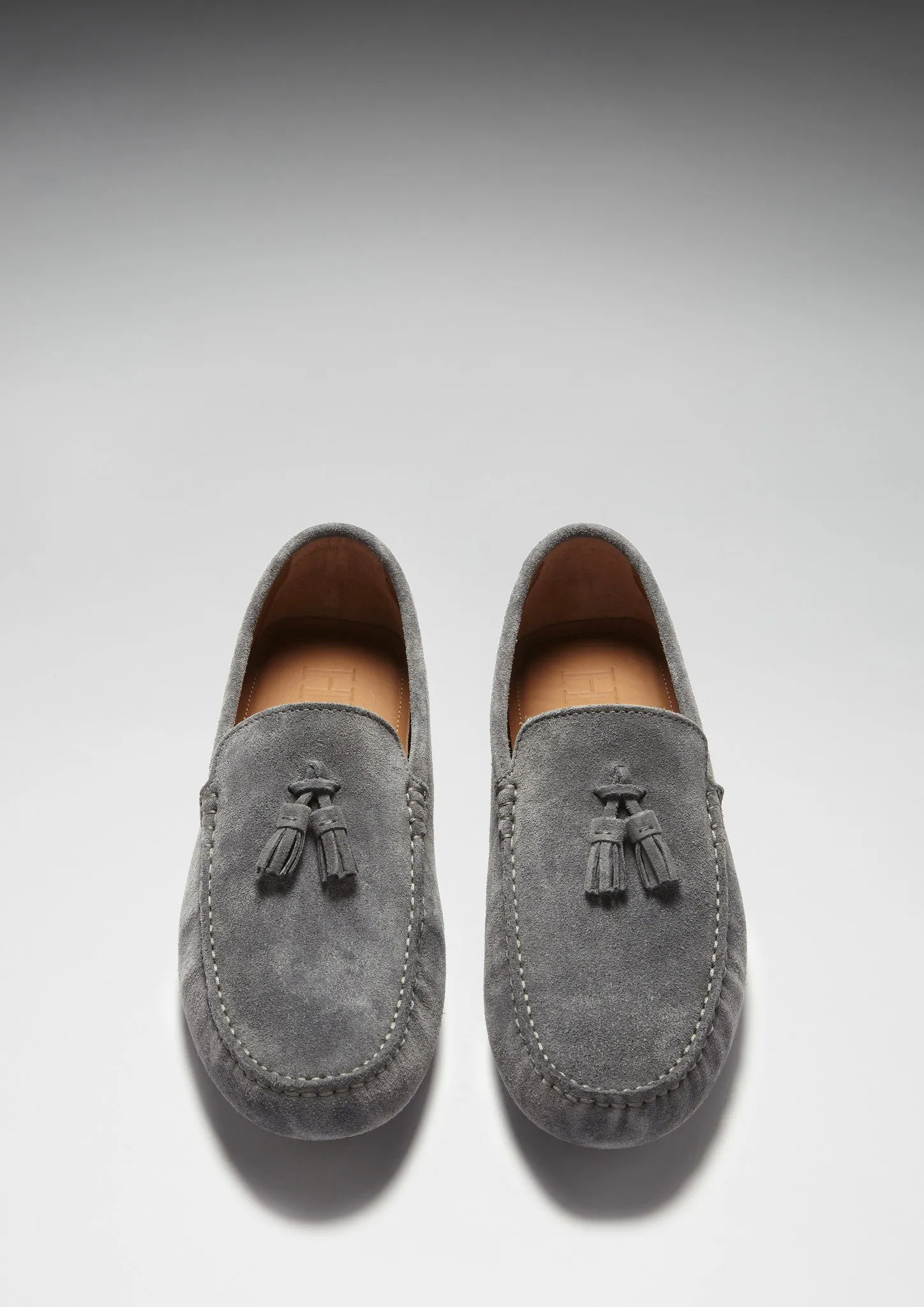 Elastic Tasselled Driving Loafers, slate grey suede