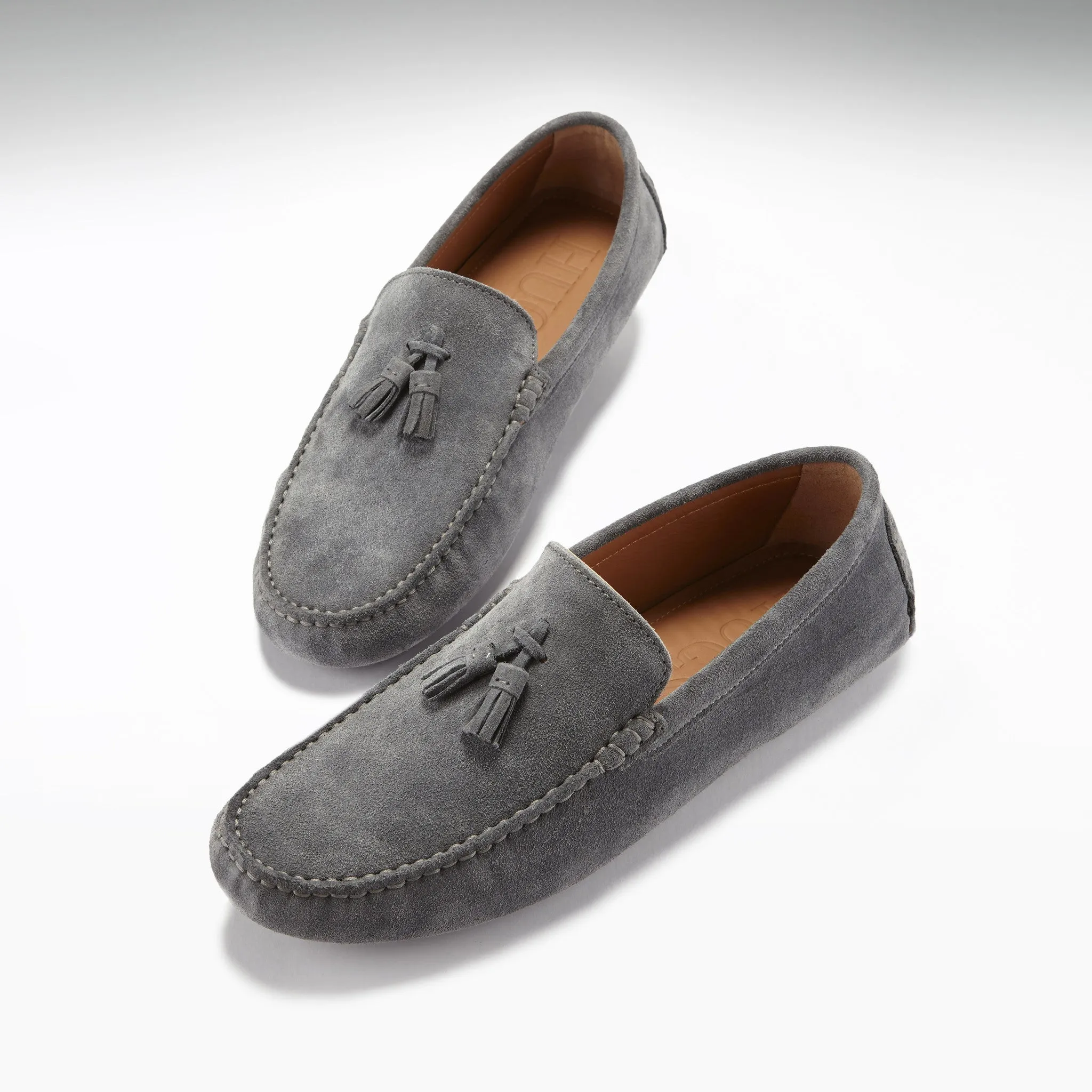 Tasselled Driving Loafers, slate grey suede Grip Power