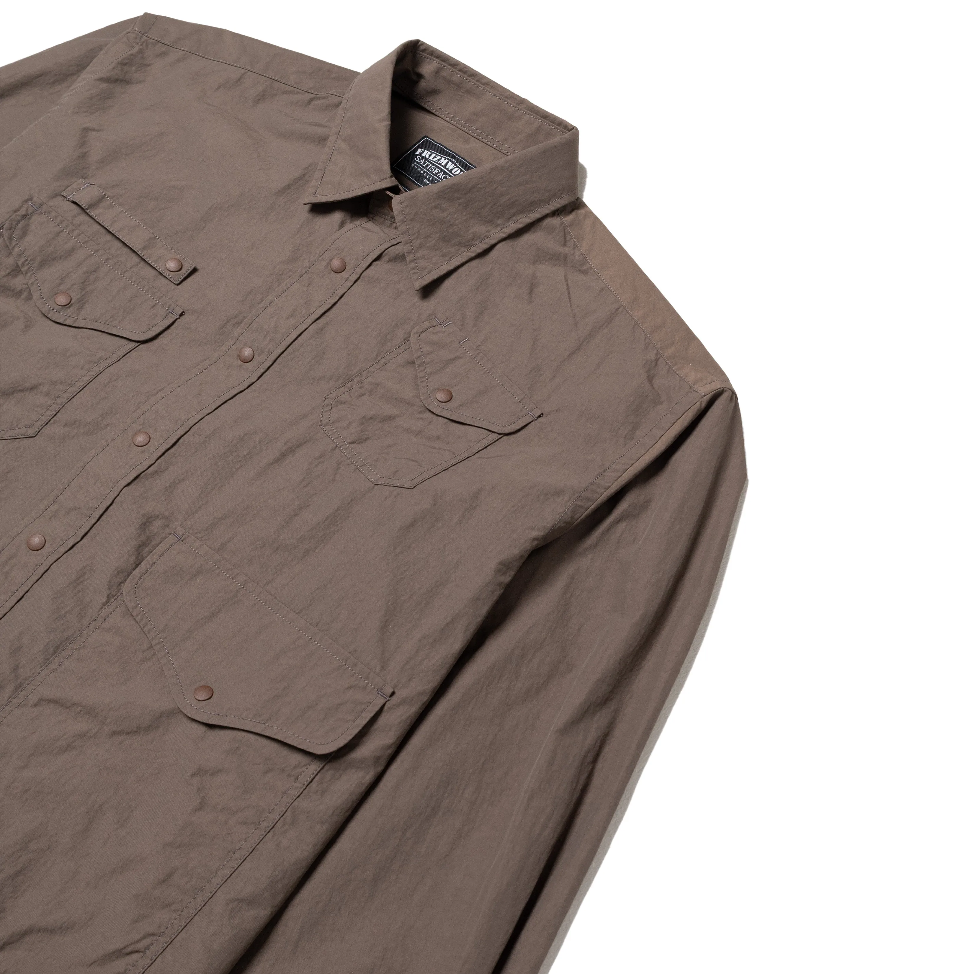 Frizmworks Nylon Utility Pocket Shirt Jacket Brown Wrinkle Resistant Finish Geometric Pattern