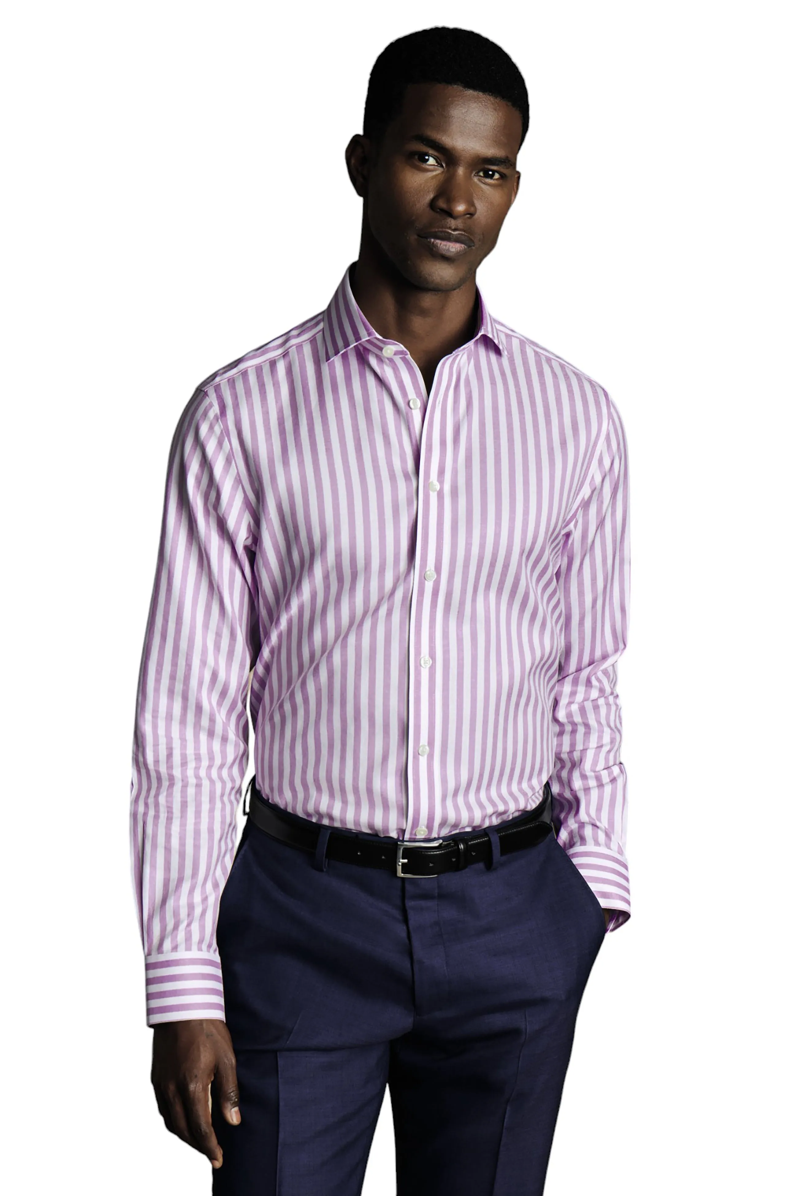 Breathable Layer Charles Tyrwhitt Men's Wide Stripe Non-Iron Twill Cutaway Slim Fit Shirt Single Cuff
