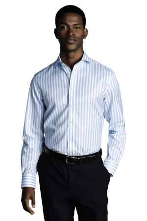 Charles Tyrwhitt Men's Wide Stripe Non-Iron Twill Cutaway Slim Fit Shirt Single Cuff Chic Layer