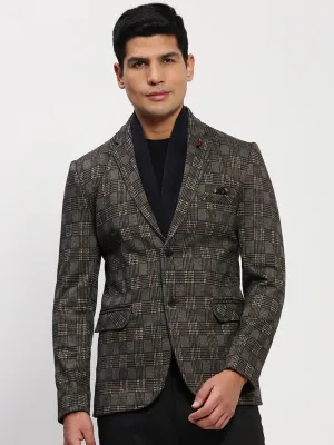 Men's Grey Checked Single Breasted Blazer Double Stitched Seams
