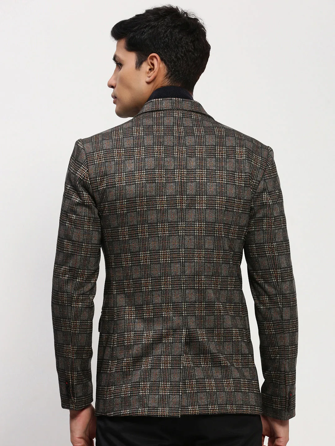 Men's Grey Checked Single Breasted Blazer Soft Shell Material