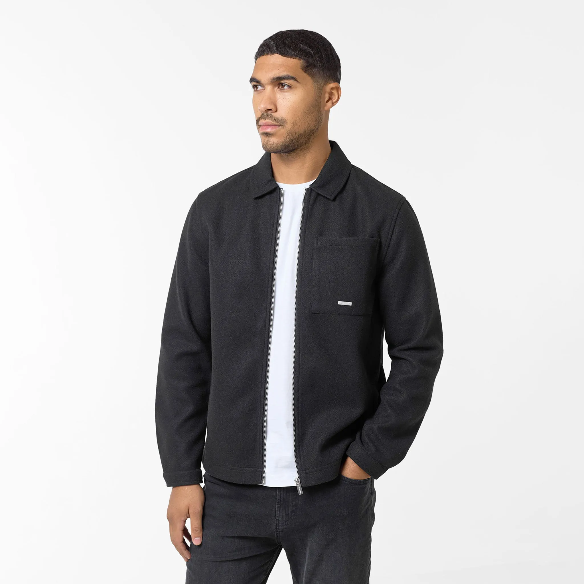 EcoFriendlyInsulation Double Layered Hood Wool Zip Overshirt | Black