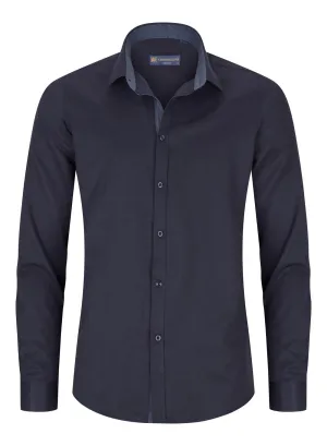 Navy Blue Button Down Cuff Long Sleeve Shirt Simple Layer Weekend Outfit