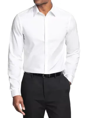 Bold Print Calvin Klein Dress Shirt Men  White Cotton Long Sleeve Slim Fit FTS331