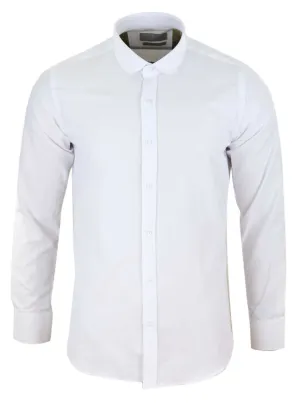 White Round Club Collar Button Shirt Regular Fit Youthful Style