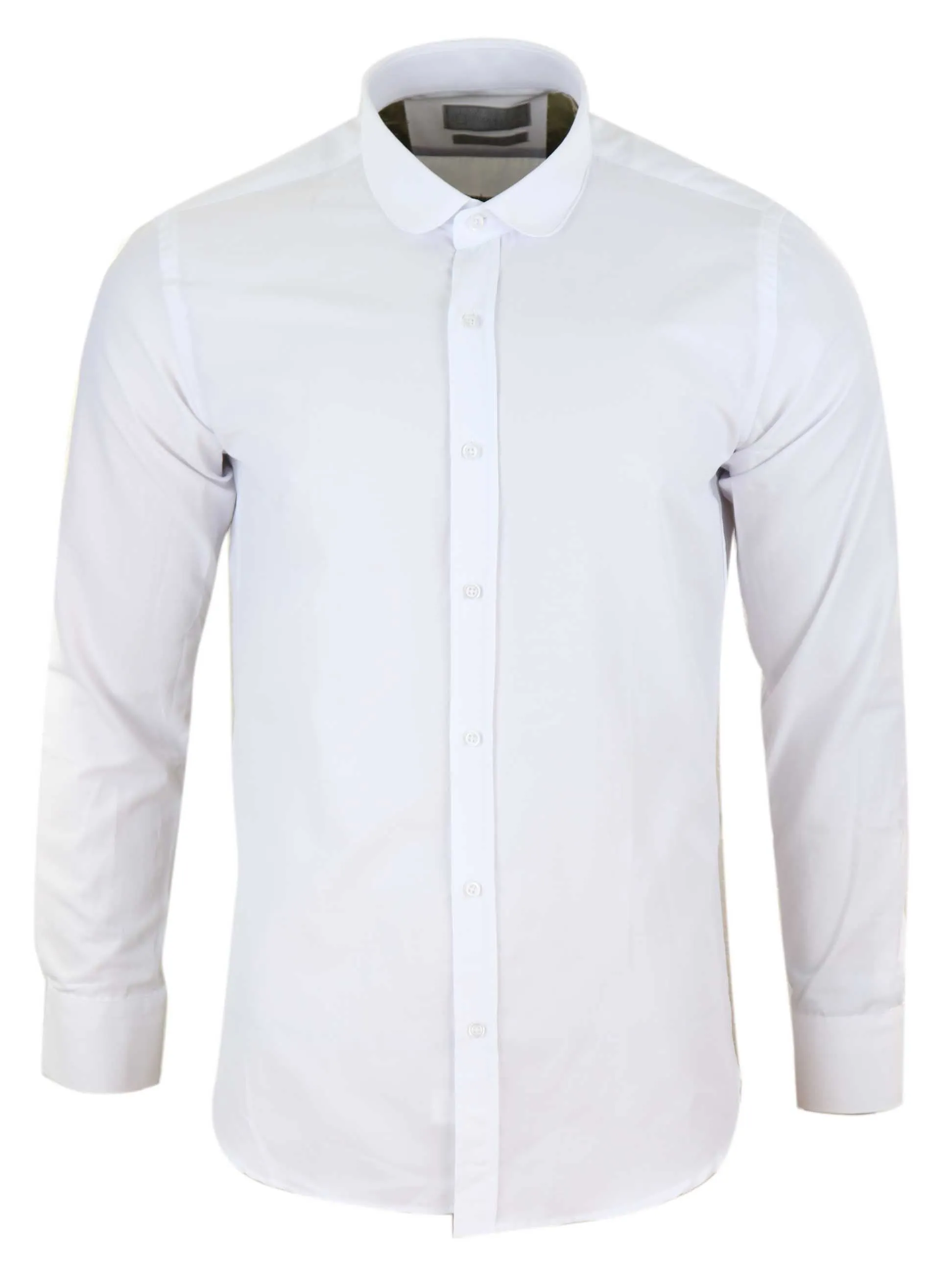 White Round Club Collar Button Shirt Regular Fit Youthful Style