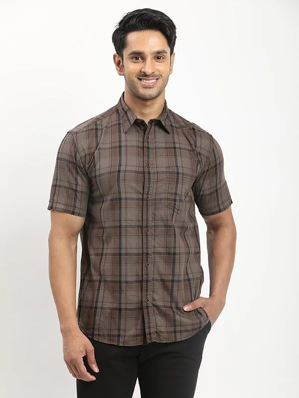 All Day Comfort Tech Men Checked Half Sleeve Cotton Shirt