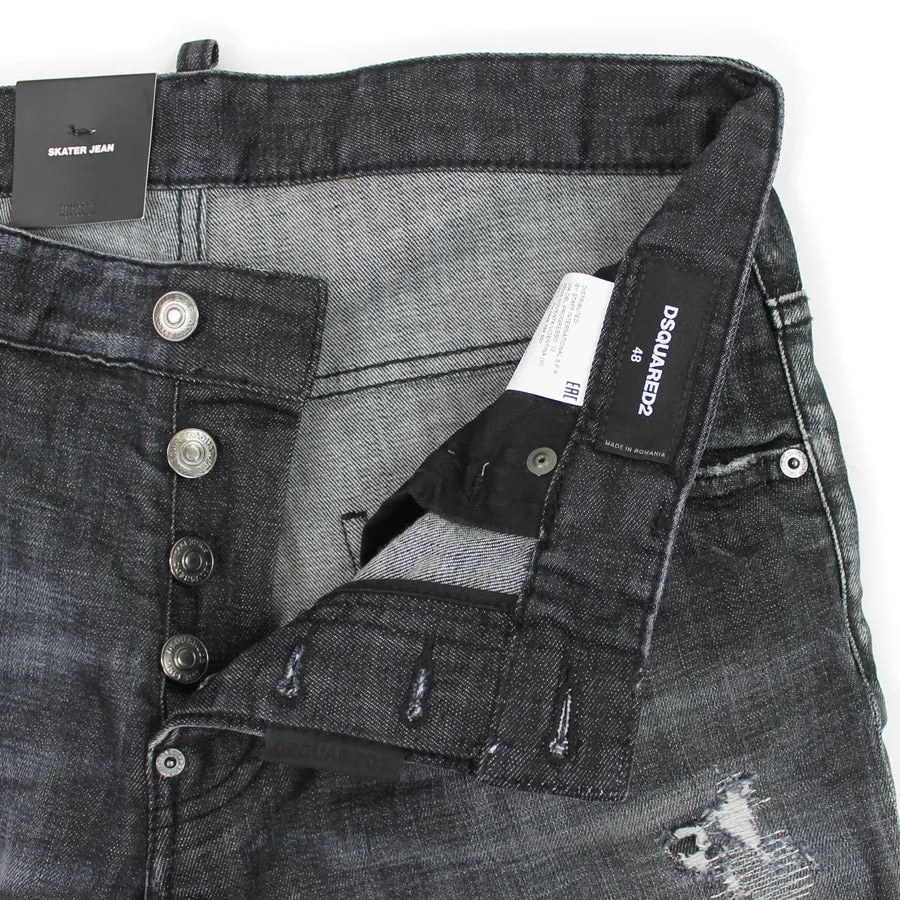 DSQUARED2 - Distressed Skater Jeans in Washed Black Breathable Travel Outfit Brunch Outfit Work Ready Lightweight Textured
