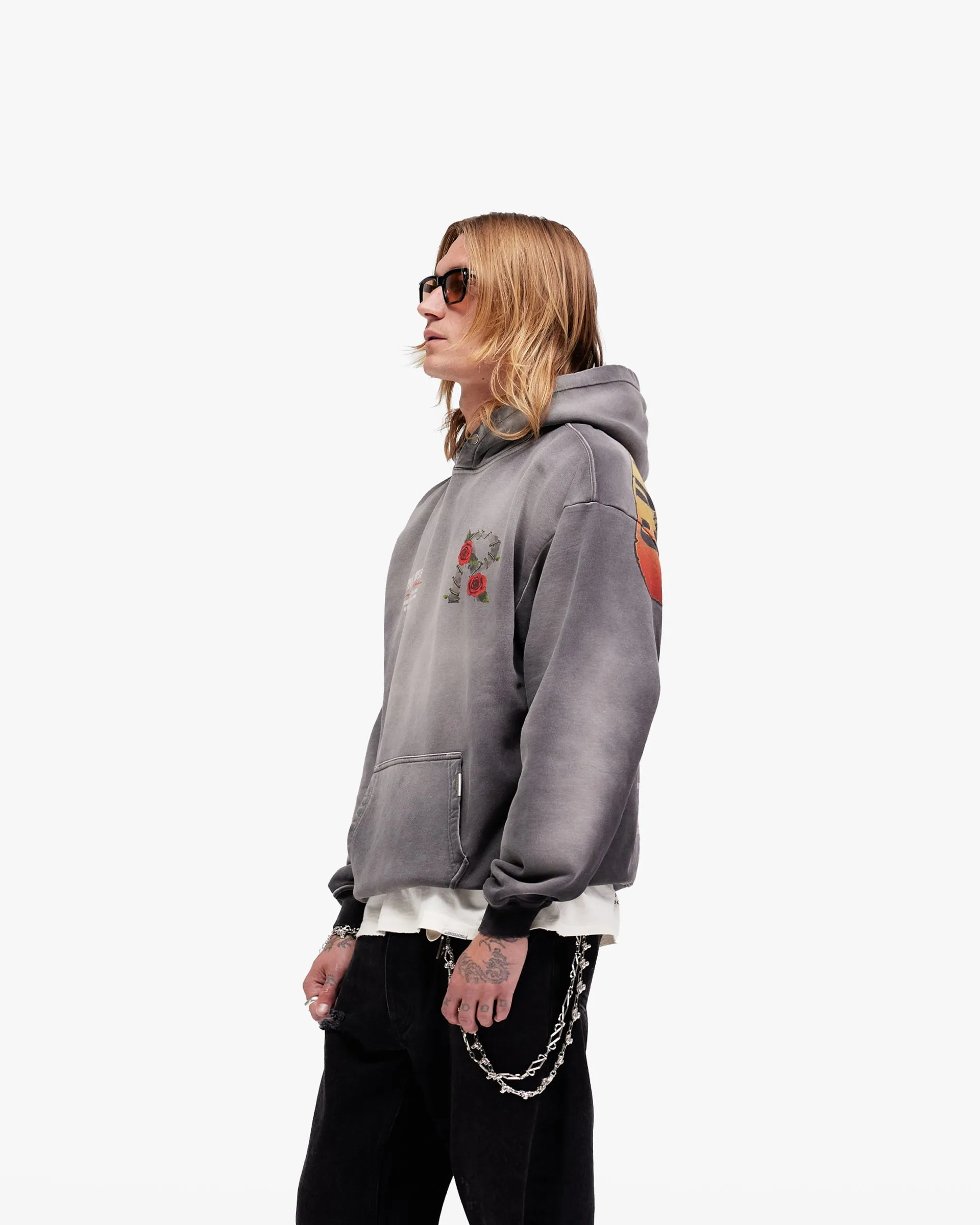 Represent X Guns N' Roses Tour Hoodie - Stained Black Eco Friendly Plaid Design