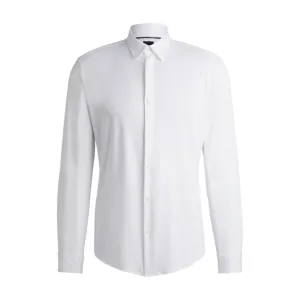 Slim-fit shirt in structured performance-stretch fabric Metallic Finish Camouflage Style