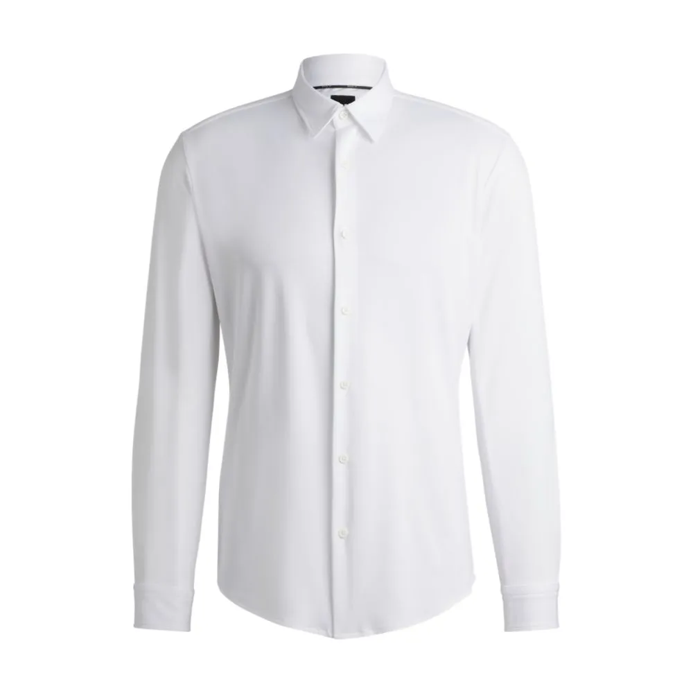 Slim-fit shirt in structured performance-stretch fabric Metallic Finish Camouflage Style