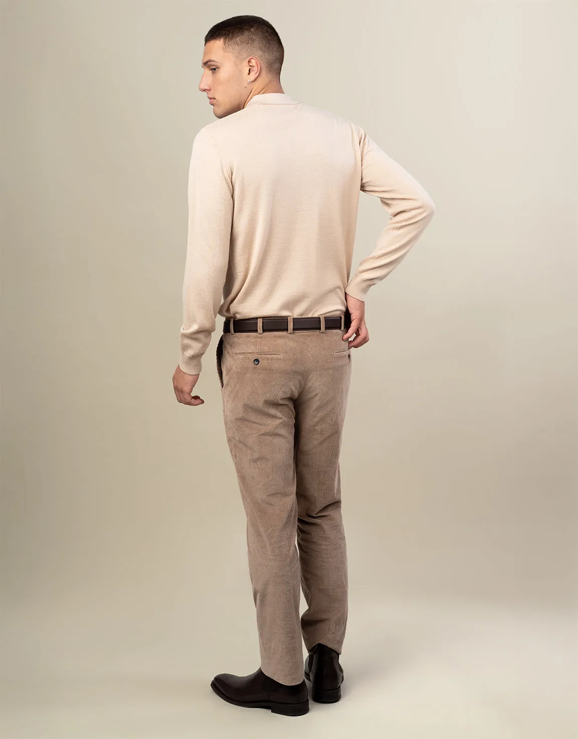 Gambino Beige Stretch Corduroy Trouser Comfort Flex