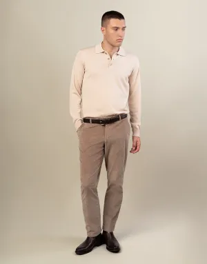 Secure Cuff Design Gambino Beige Stretch Corduroy Trouser