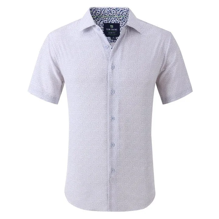 Tom Baine Performance Dress Shirt Men's White Geometric Short Sleeve UPS750 Polished Style