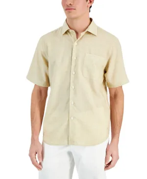 crew neck Graduation Attire Tommy Bahama Sand Desert Shirt Mens Khaki Linen Regular-Fit Button-Up FTS197