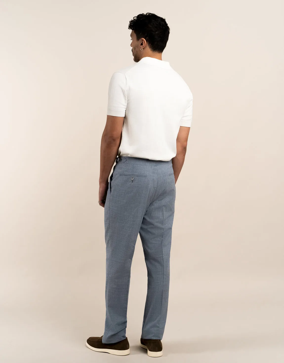 Stretch Waist Casual Performance Fit Evans Light Blue Houndstooth Trouser