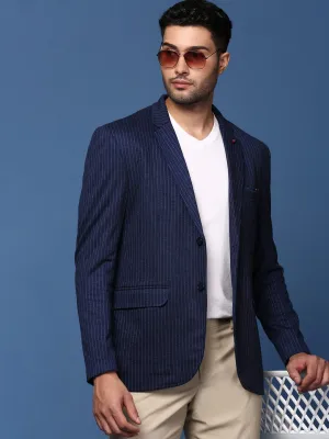 Men's Navy Blue Slim Fit Single Breasted Blazer Versatile Layering