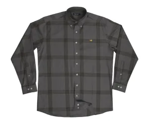 Tailored Cut Men's Trussville Windowpane Dress Shirt In Midnight Gray/dark Olive