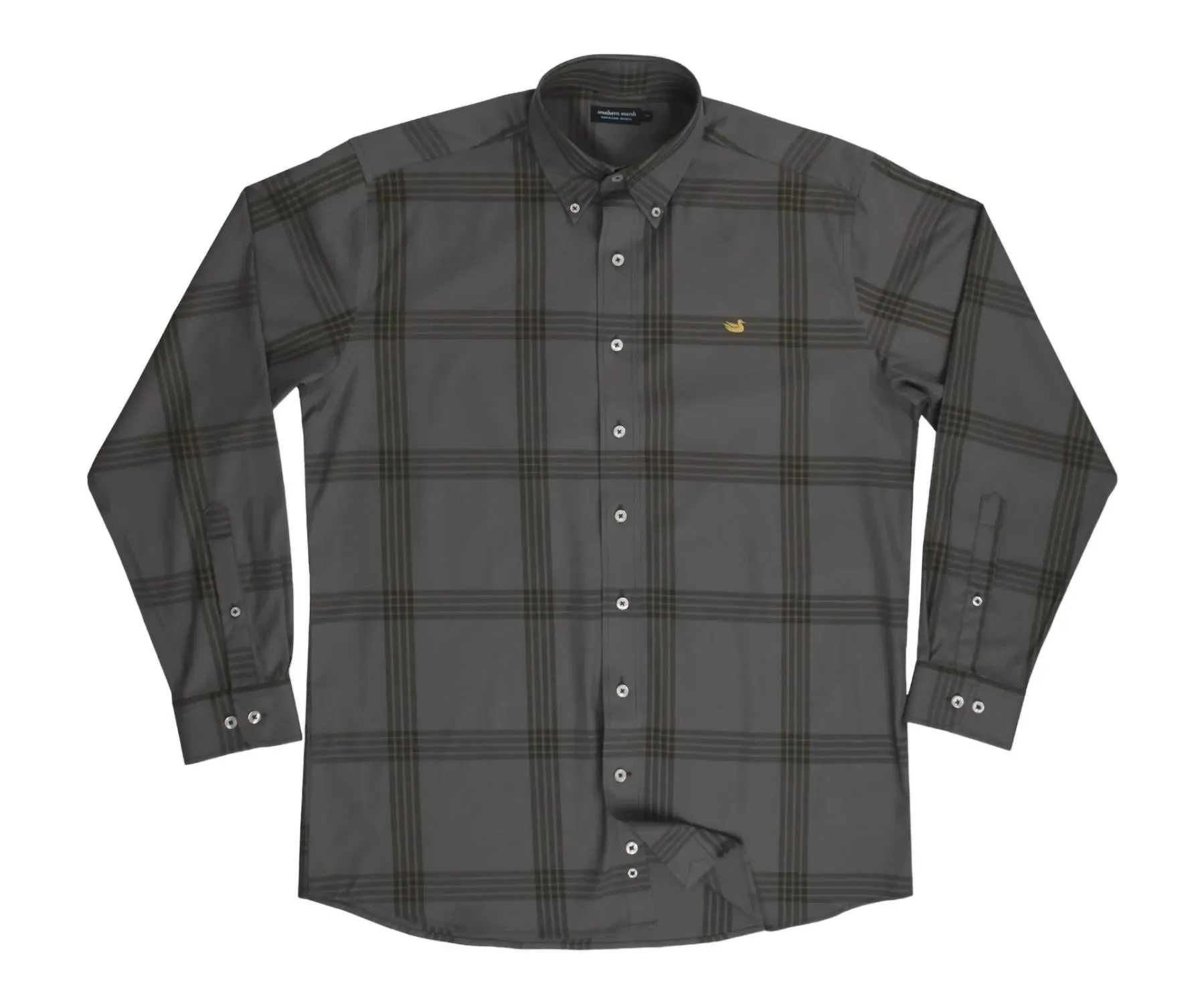 Tailored Cut Men's Trussville Windowpane Dress Shirt In Midnight Gray/dark Olive