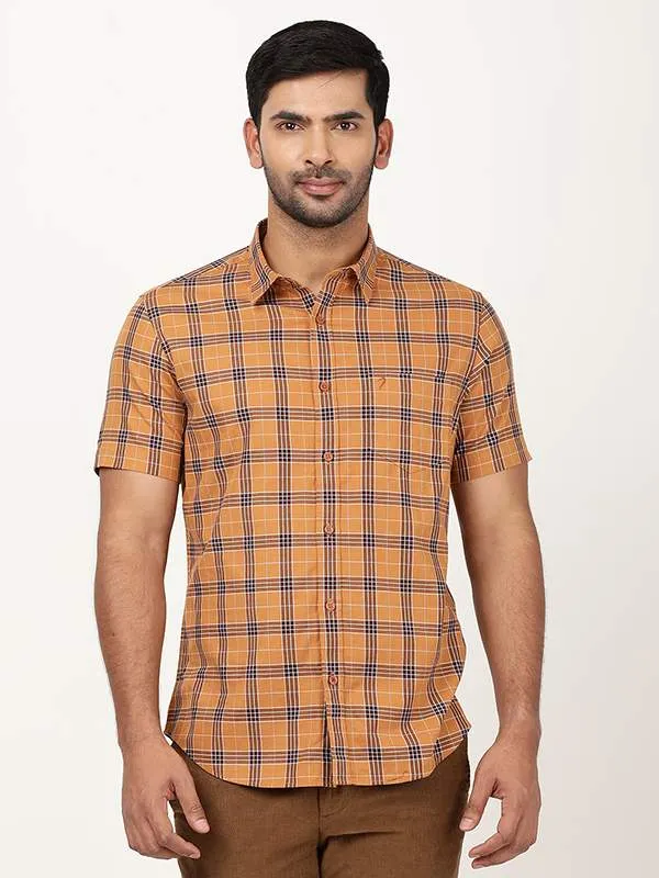 Men Checked Half Sleeve Cotton Stretch Shirt Oversized Fit