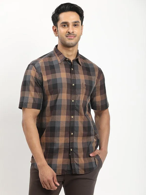 Men Checked Half Sleeve Cotton Shirt Polished Look Layering Piece