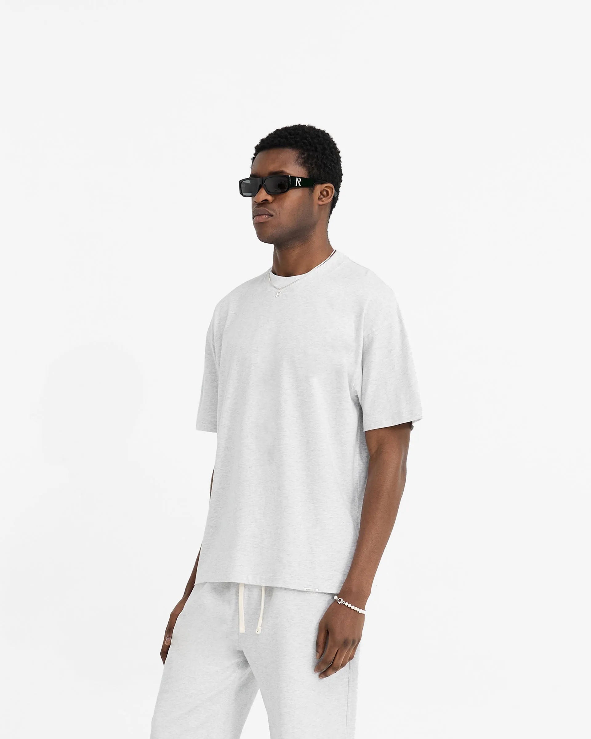 Initial Oversized T-Shirt - Ice Grey Marl Drip Dry Fabric Relaxed Flex