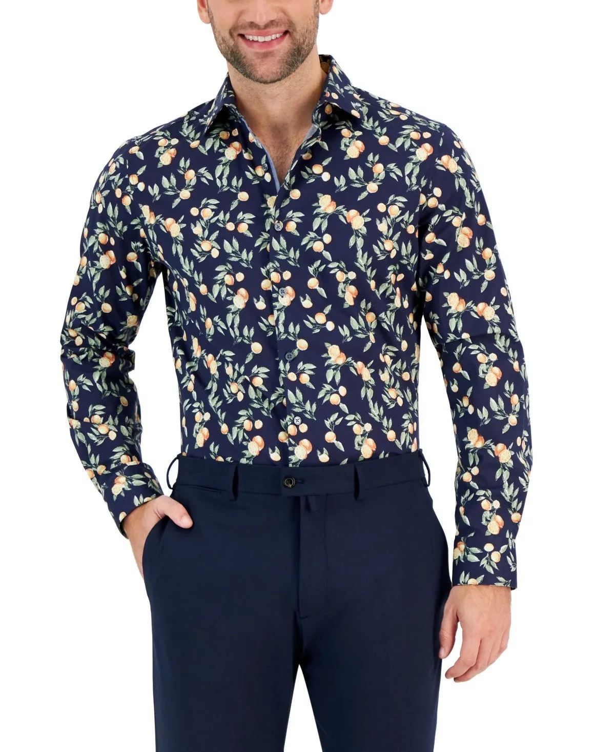 Breathable back panel Bar Iii Shirt Men's  Multi Printed Slim Fit Long Sleeve Button Up FTS186