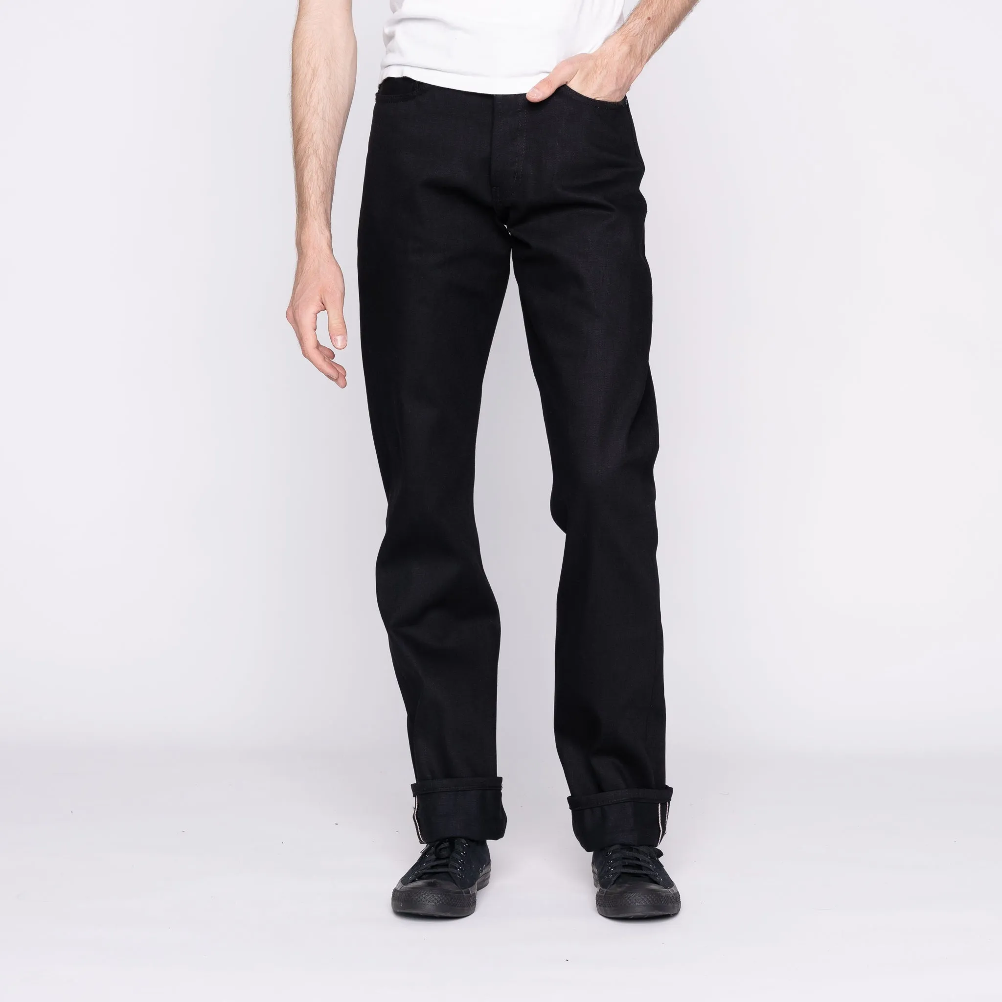 True Guy - Solid Black Selvedge - 36" Long Inseam Light Wear Cool Fit