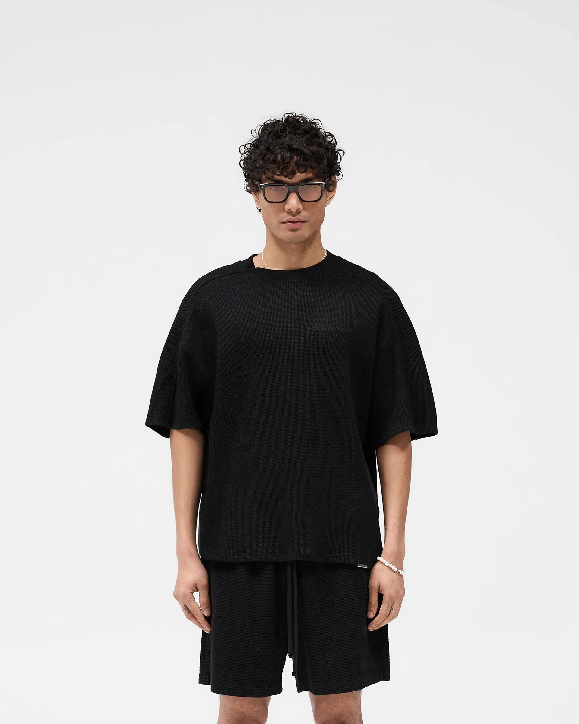 Waffle T-Shirt - Jet Black Anti Perspiration Lining