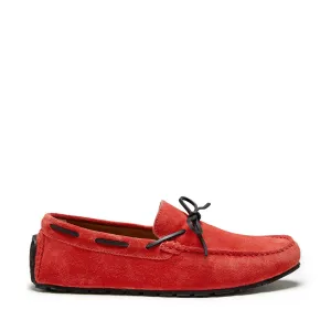 Sharp Silhouette Street Breeze Tyre Sole Laced Driving Loafers, red suede