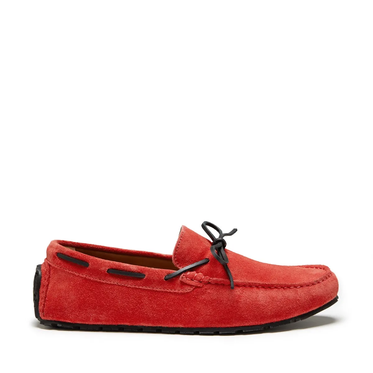 Sharp Silhouette Street Breeze Tyre Sole Laced Driving Loafers, red suede