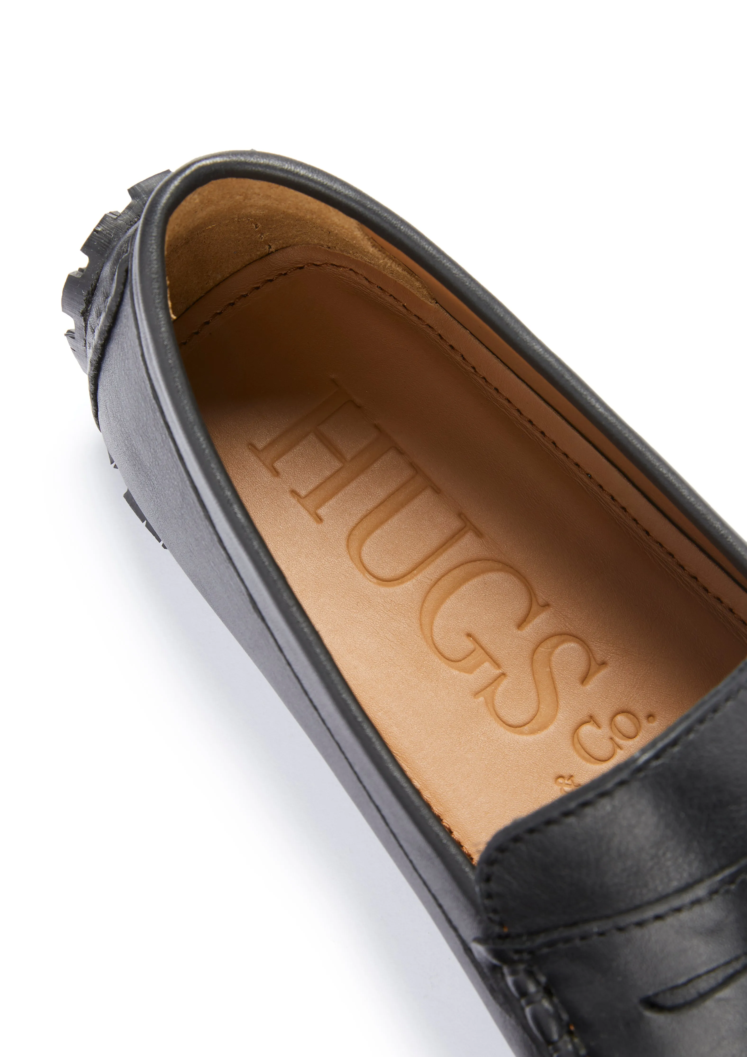 Tyre Sole Penny Driving Loafers, black leather Step Smooth