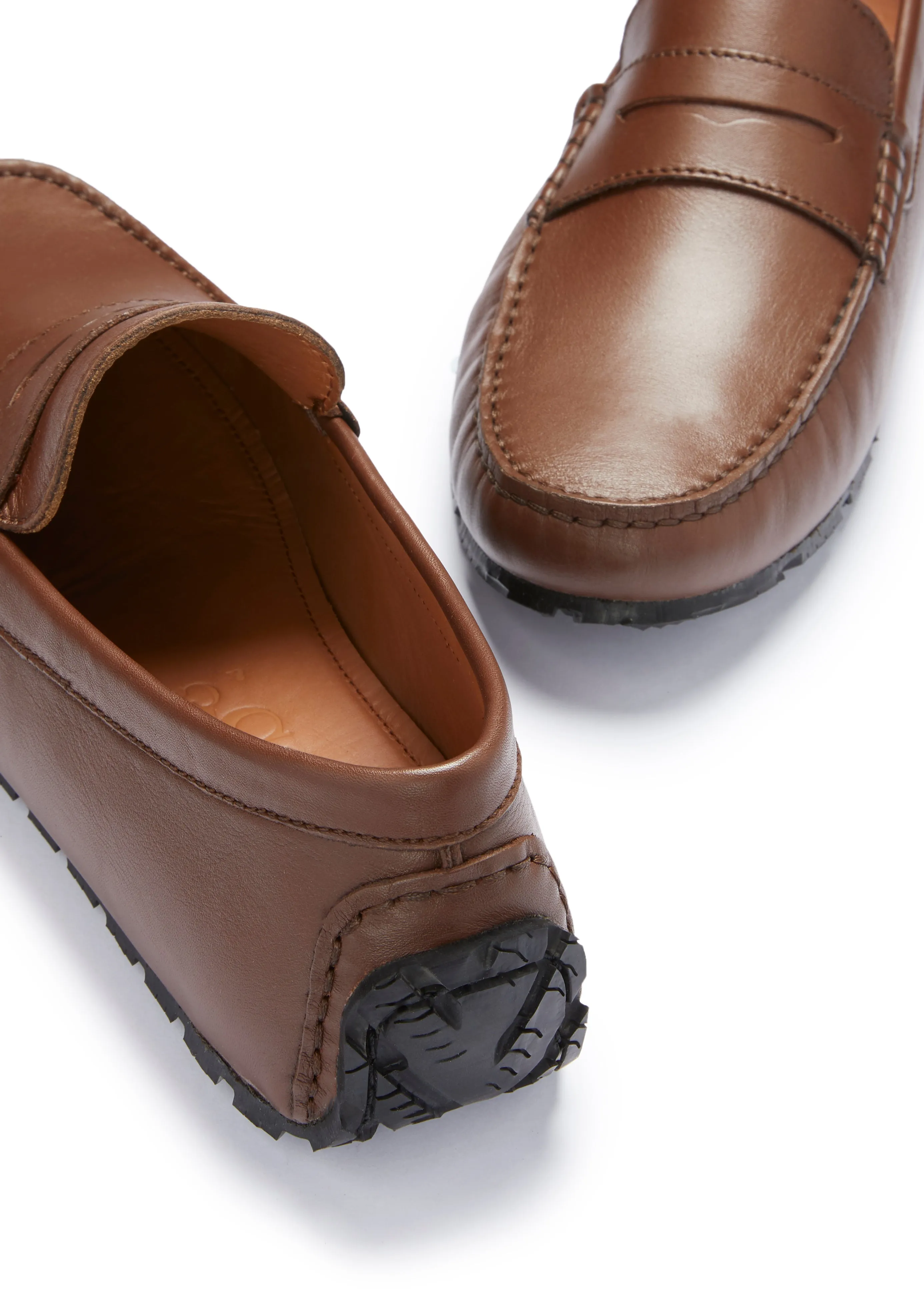 Resort Style Quick Stride Tyre Sole Penny Driving Loafers, brown leather