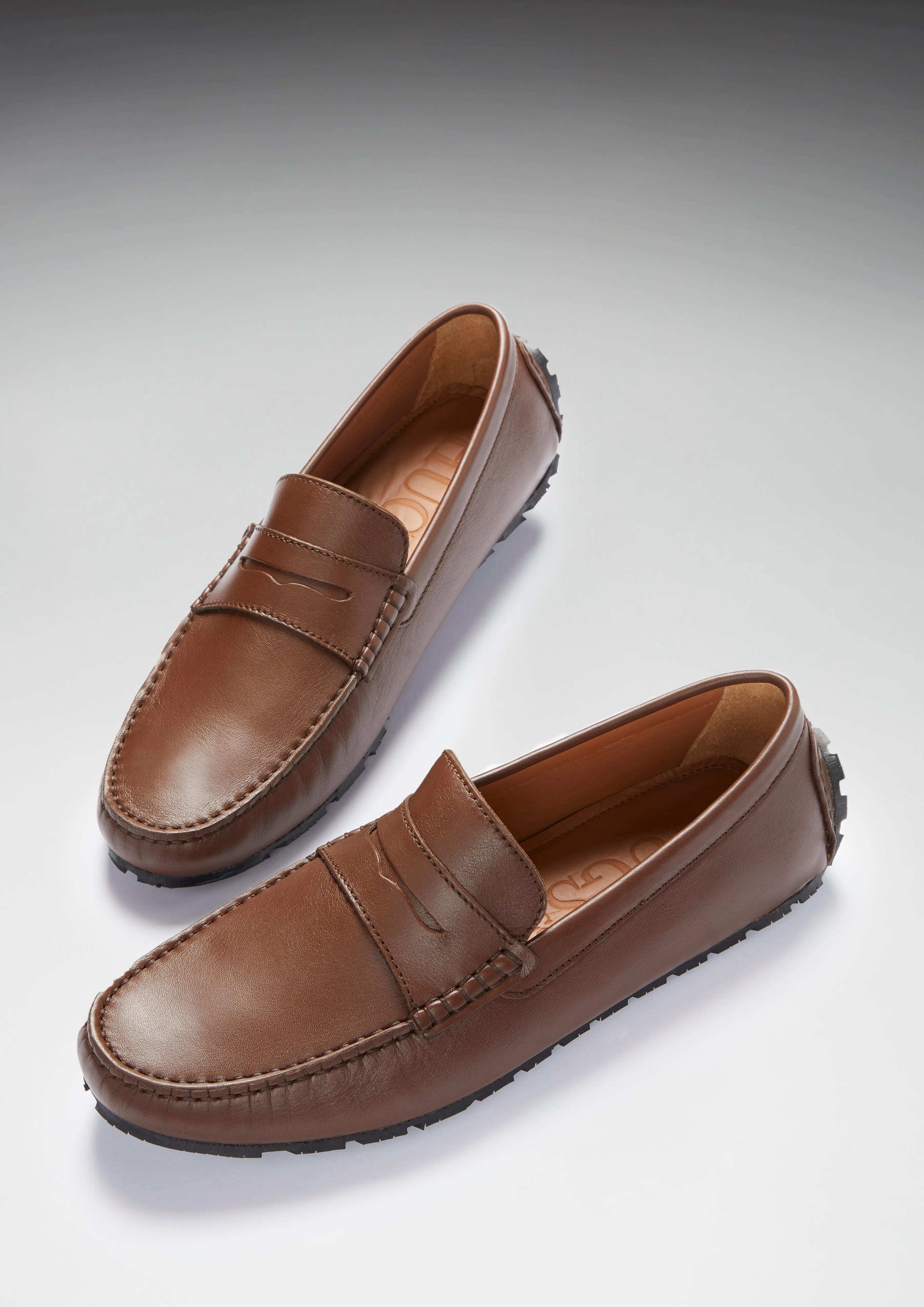 Green Path Tyre Sole Penny Driving Loafers, brown leather